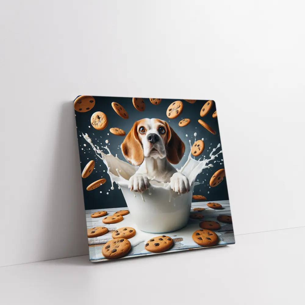 Beagle Dog Sitting in Milk Cookies – Wall Art