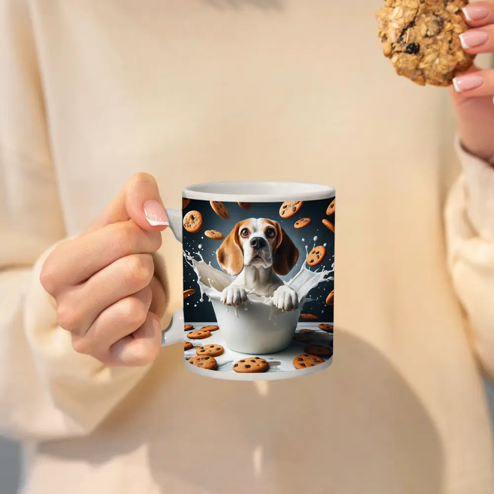 Beagle Dog Sitting in Milk Cookies – Mugs