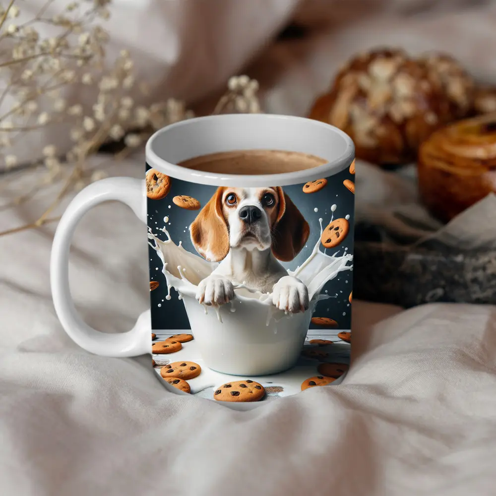 Beagle Dog Sitting in Milk Cookies – Mugs