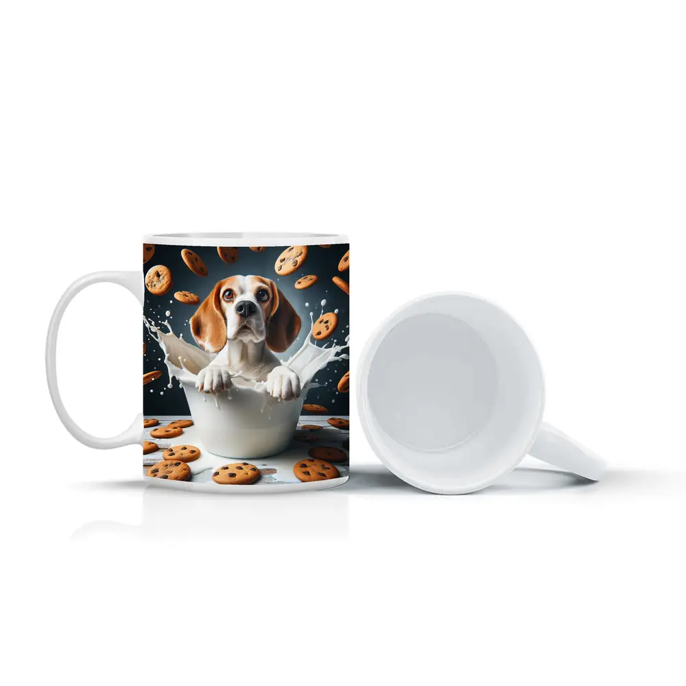 Beagle Dog Sitting in Milk Cookies – Mugs