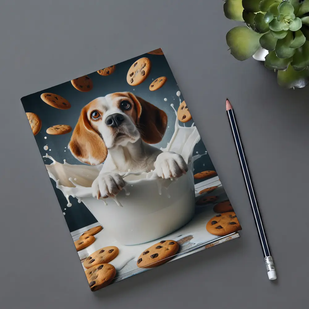 Beagle Dog Sitting in Milk Cookies – Notebooks