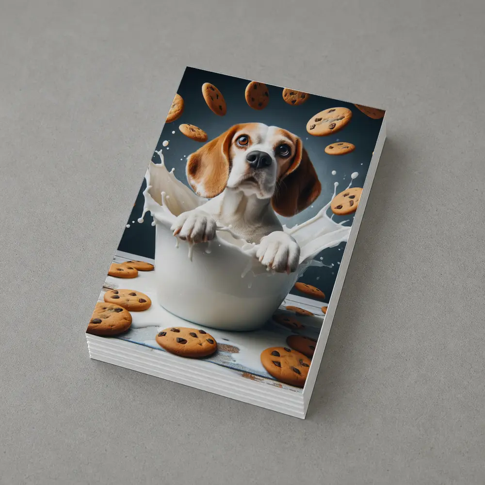 Beagle Dog Sitting in Milk Cookies – Postcards