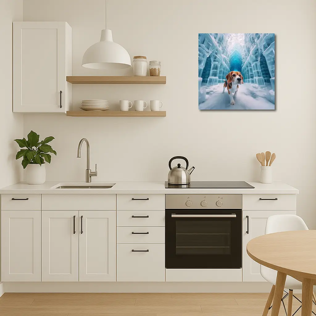 Beagle Dog Walking Through Frozen Ice Palace – Wall Art