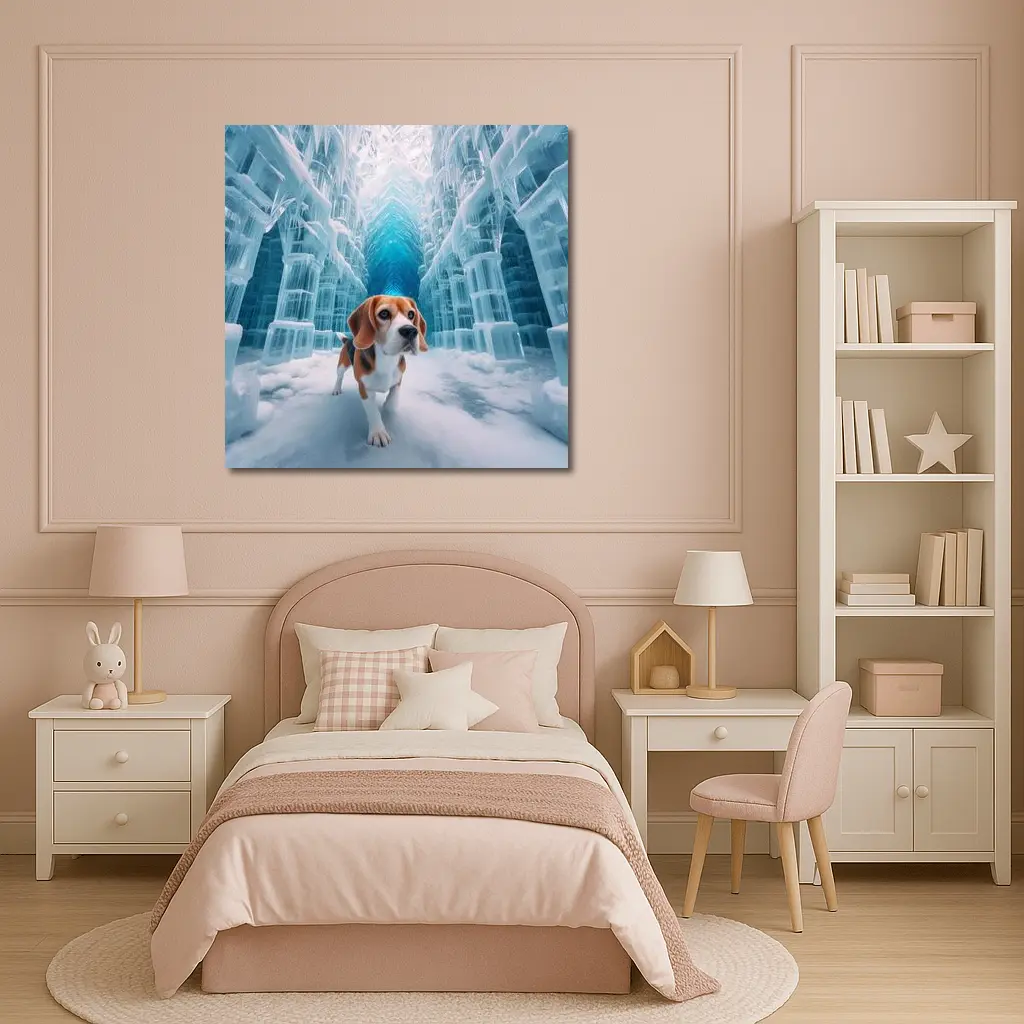 Beagle Dog Walking Through Frozen Ice Palace – Wall Art