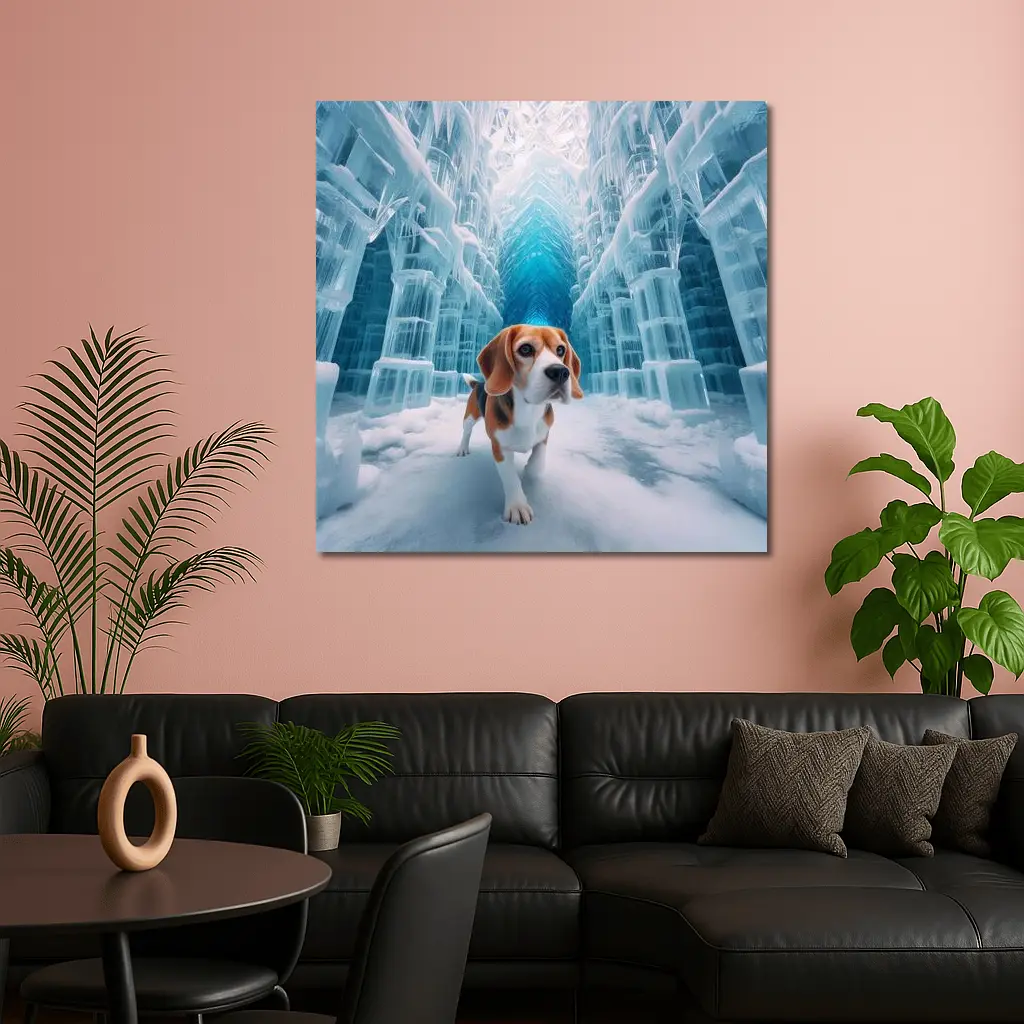 Beagle Dog Walking Through Frozen Ice Palace – Wall Art