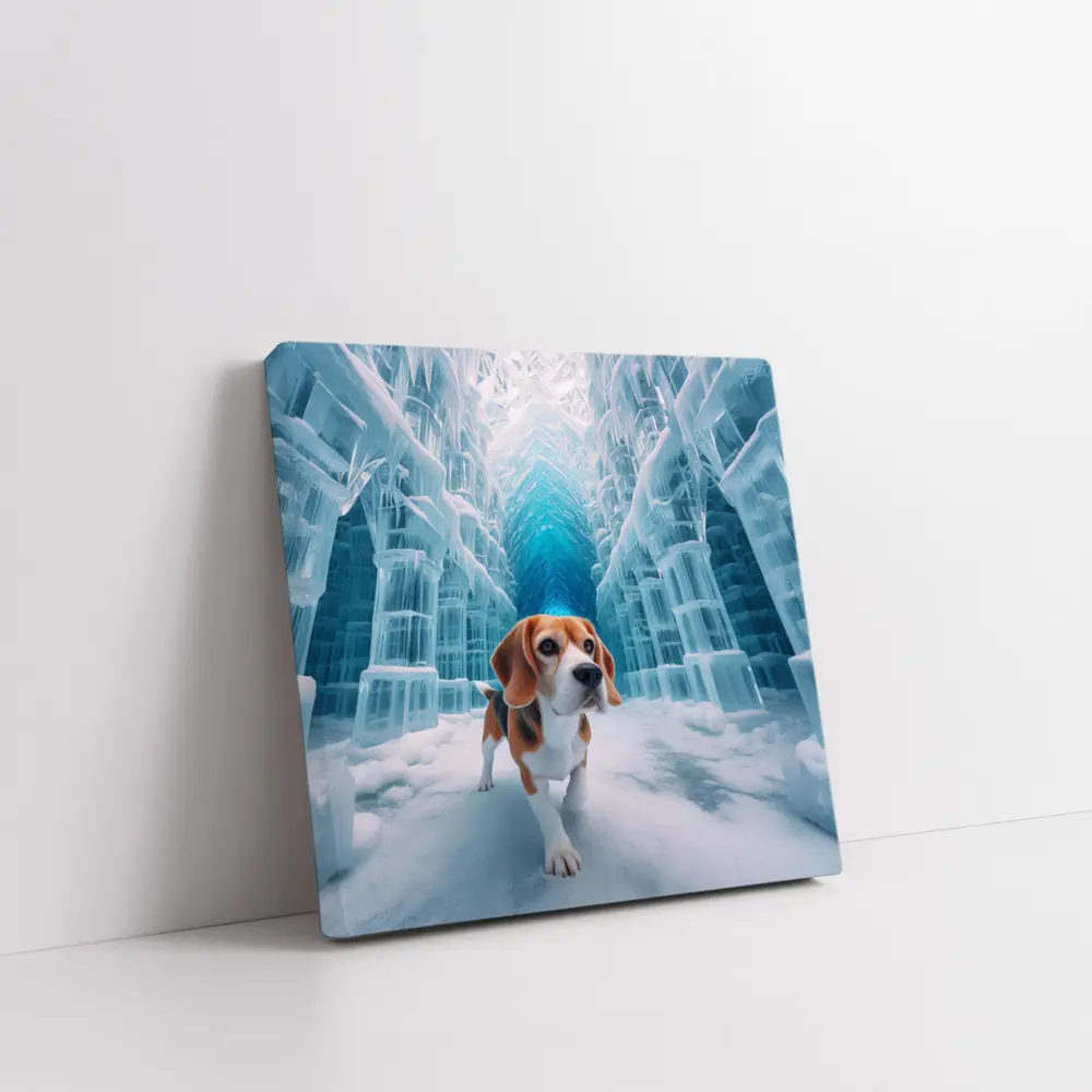 Beagle Dog Walking Through Frozen Ice Palace – Wall Art