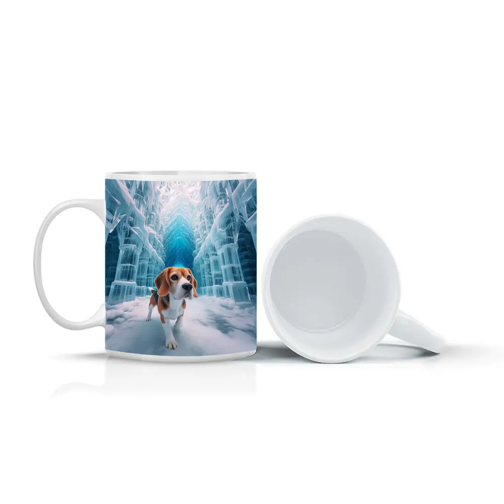 Beagle Dog Walking Through Frozen Ice Palace – Mugs