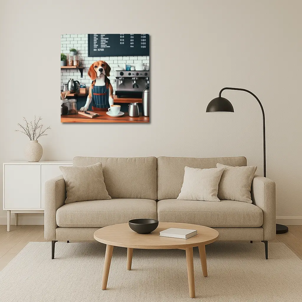 Beagle Barista Dog In Coffee Shop – Wall Art