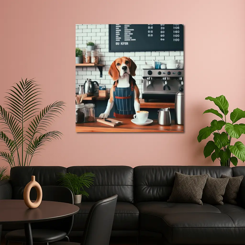 Beagle Barista Dog In Coffee Shop – Wall Art