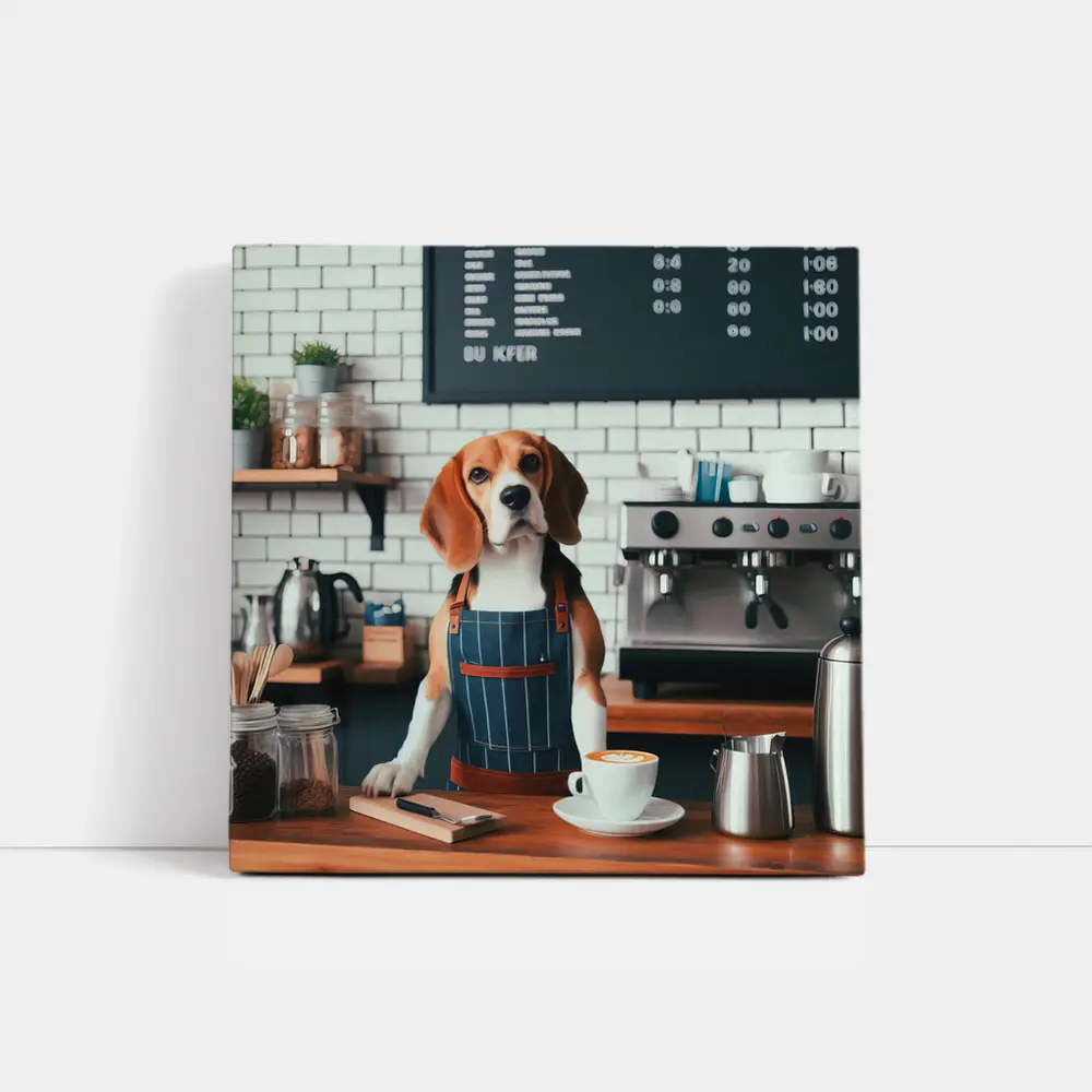 Beagle Barista Dog In Coffee Shop – Wall Art