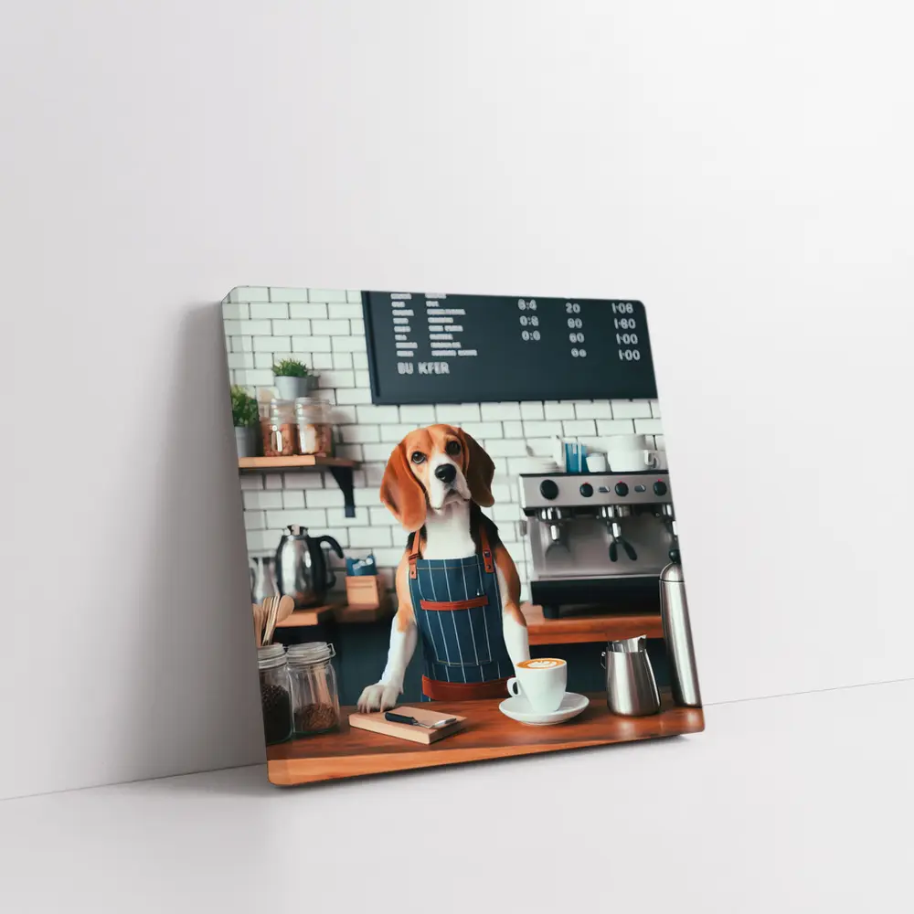Beagle Barista Dog In Coffee Shop – Wall Art