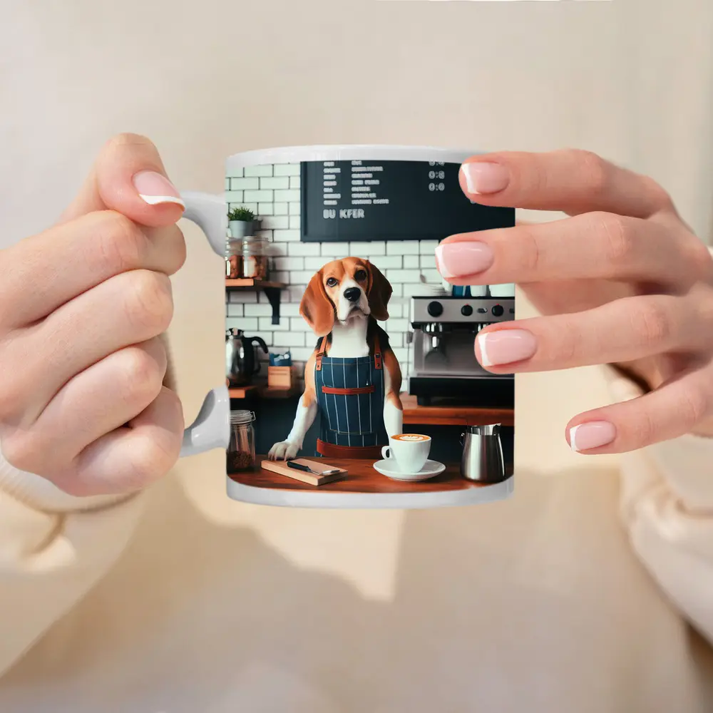 Beagle Barista Dog In Coffee Shop – Mugs