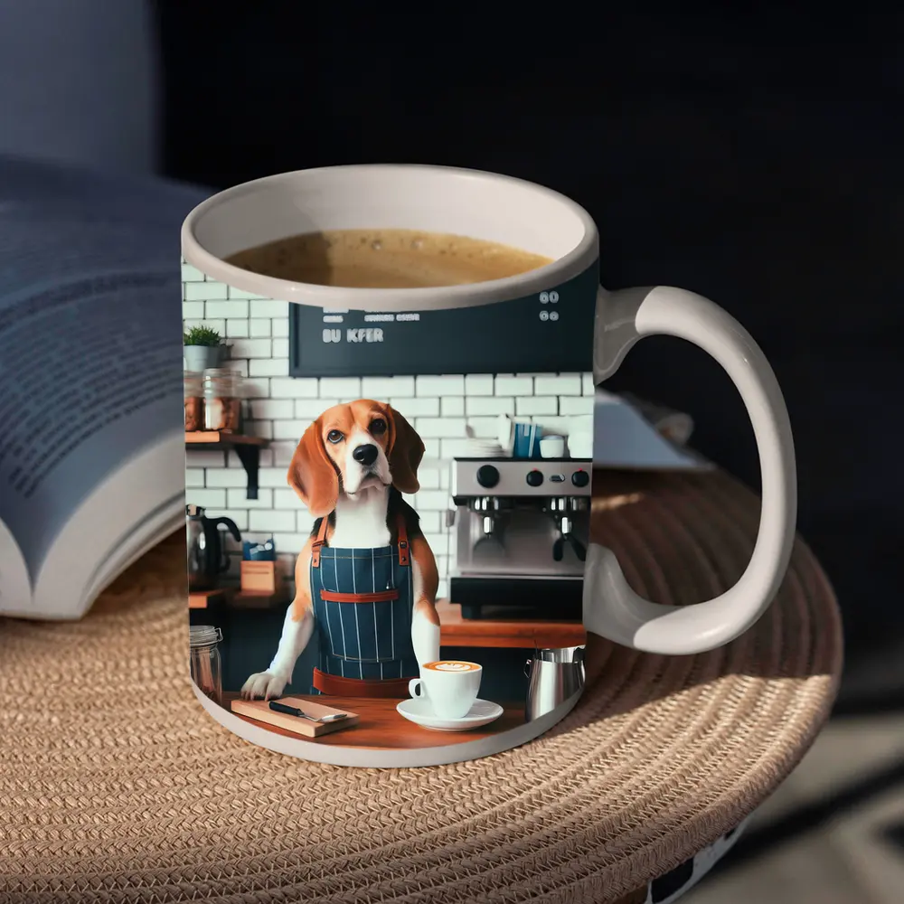 Beagle Barista Dog In Coffee Shop – Mugs