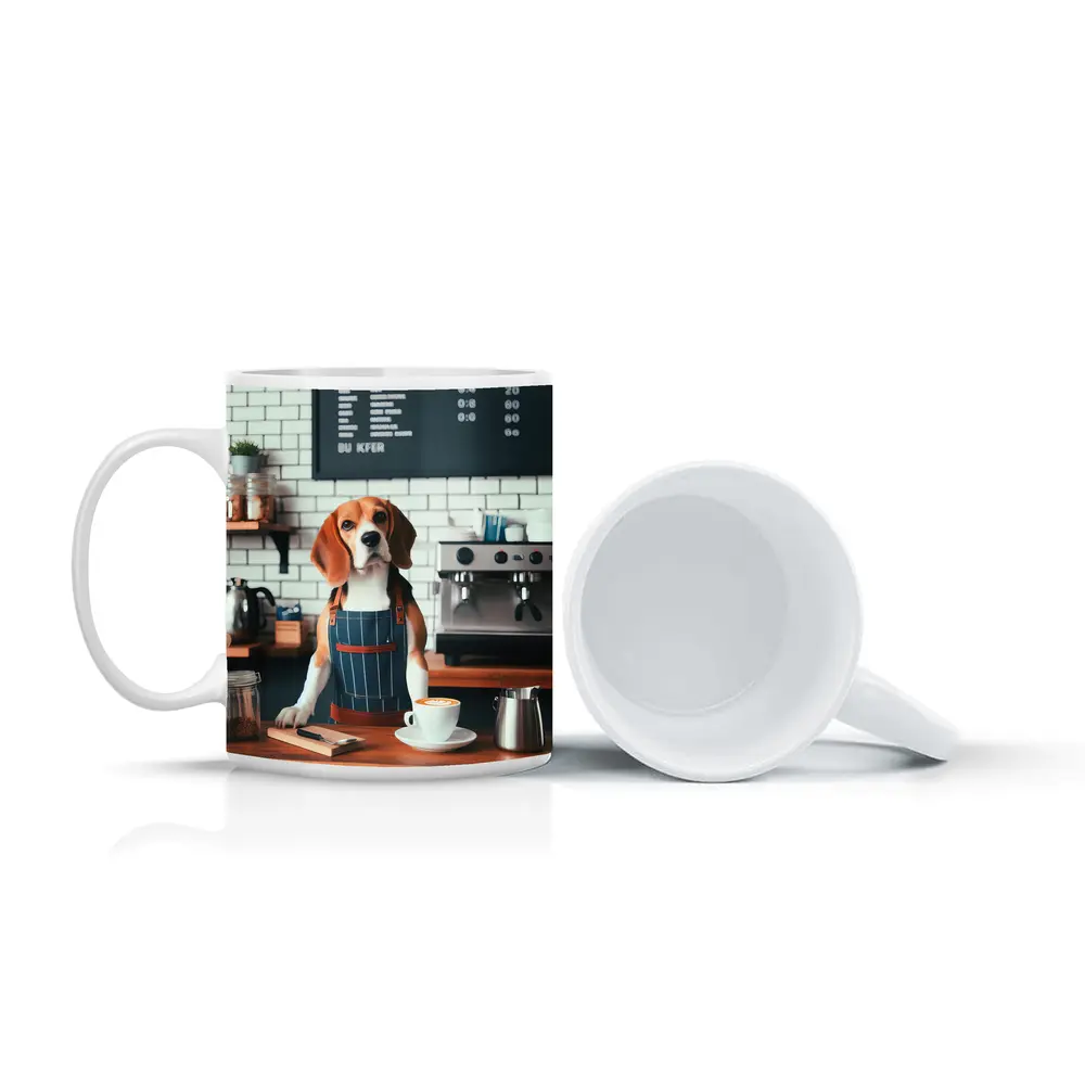 Beagle Barista Dog In Coffee Shop – Mugs