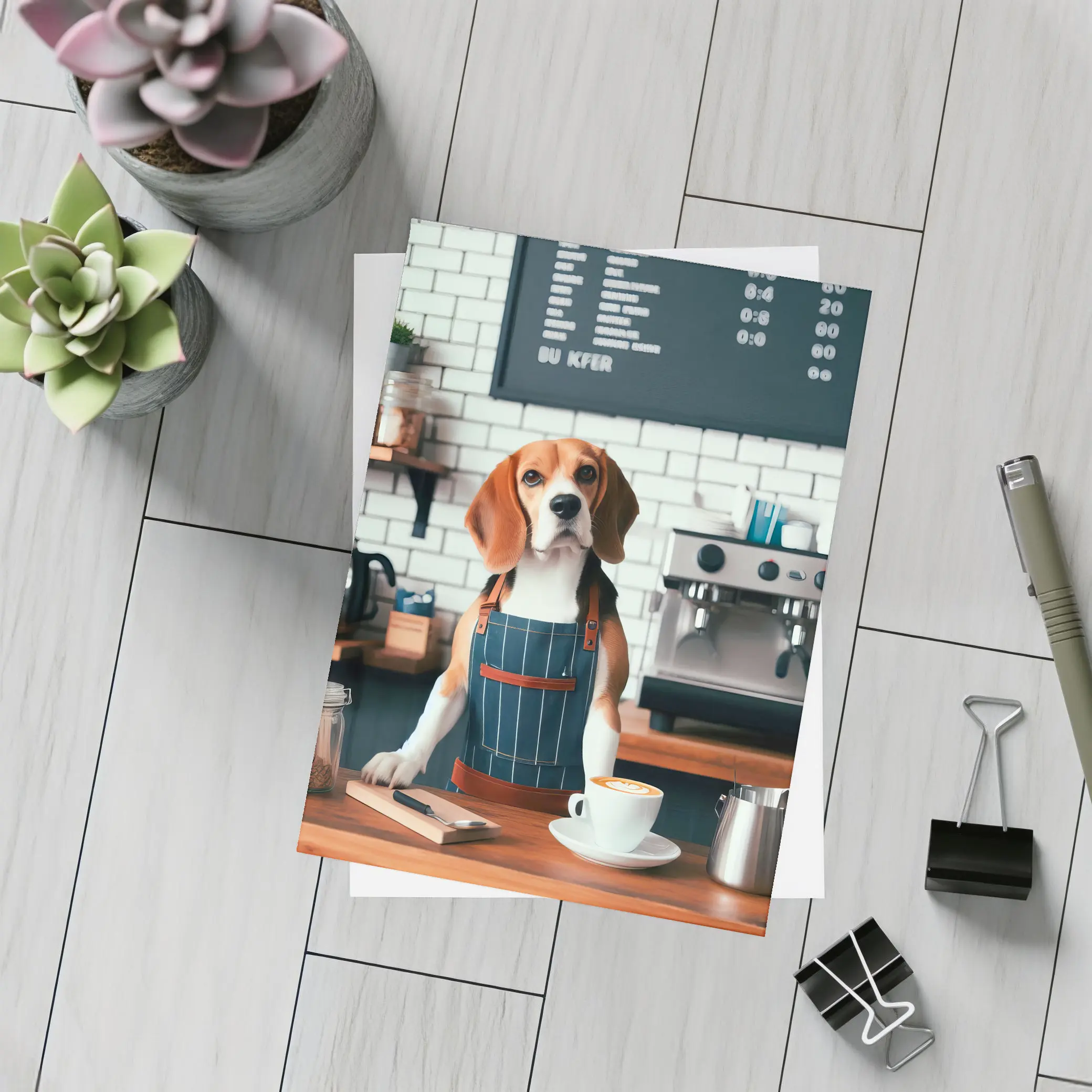 Beagle Barista Dog In Coffee Shop – Postcards