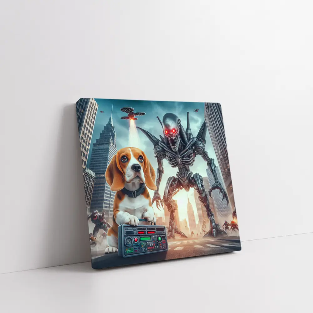 Beagle Puppy Giant Robot Alien City – Wall Art