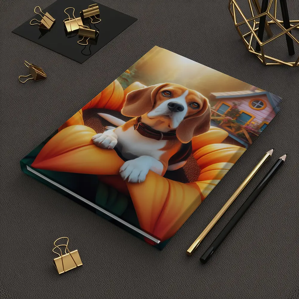 Beagle Dog Sitting in Giant Sunflower Garden – Notebooks