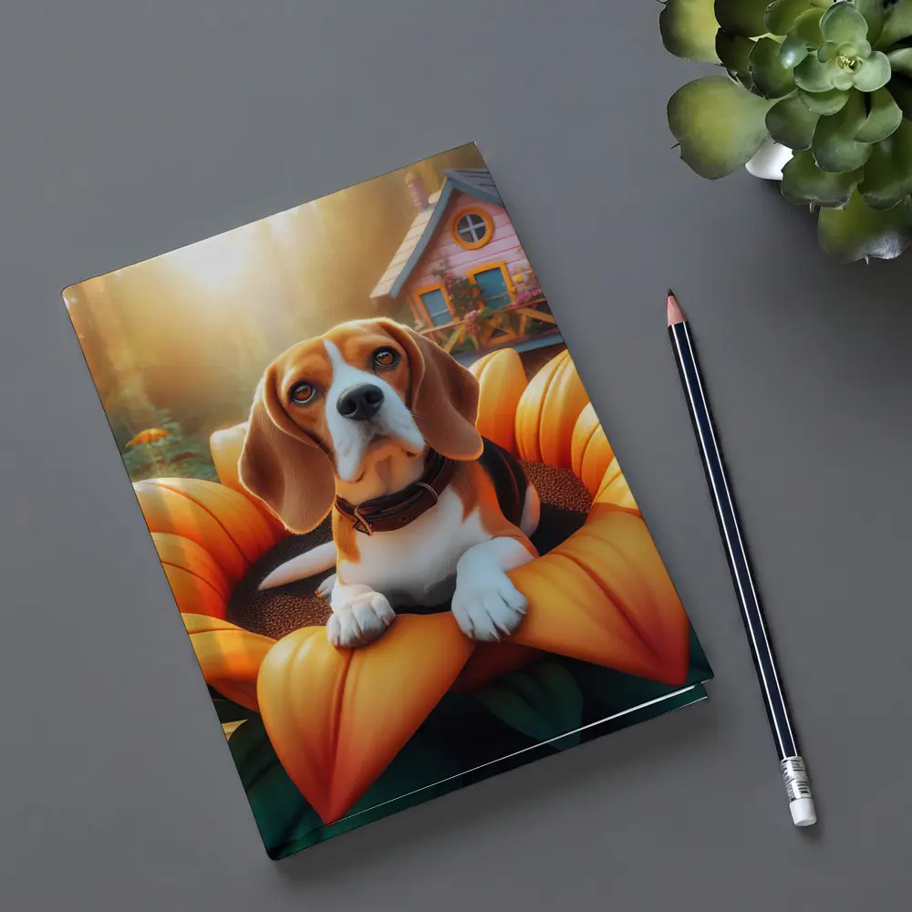 Beagle Dog Sitting in Giant Sunflower Garden – Notebooks