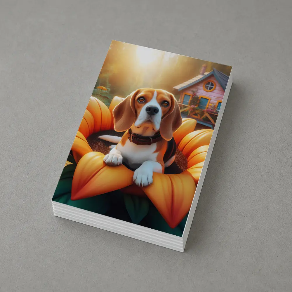 Beagle Dog Sitting in Giant Sunflower Garden – Postcards