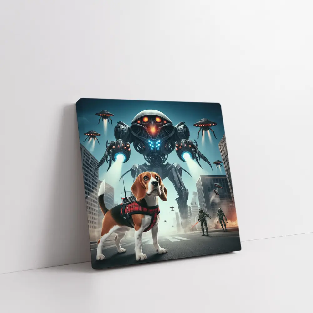 Beagle Dog Sci-Fi City Robot Invasion – Wall Art