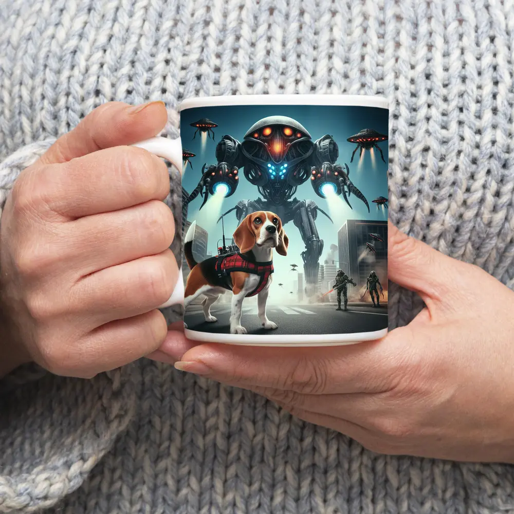 Beagle Dog Sci-Fi City Robot Invasion – Mugs