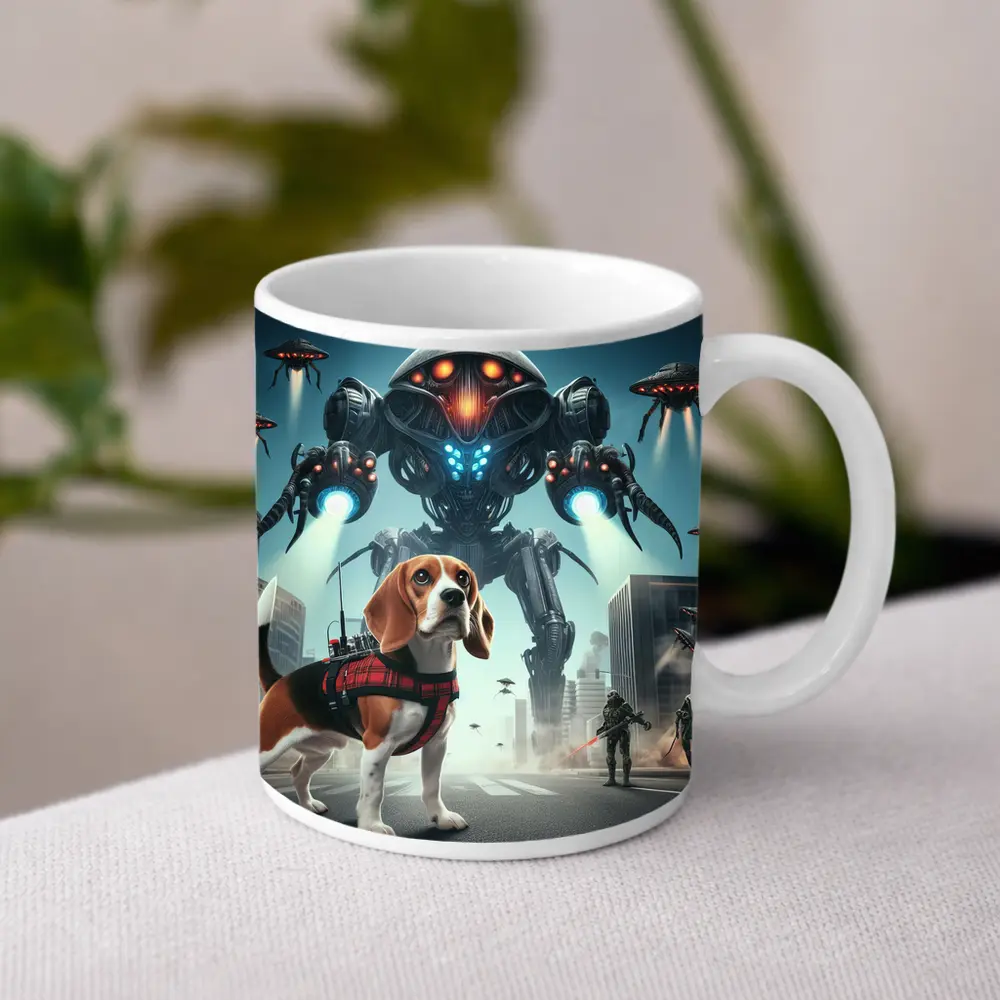 Beagle Dog Sci-Fi City Robot Invasion – Mugs