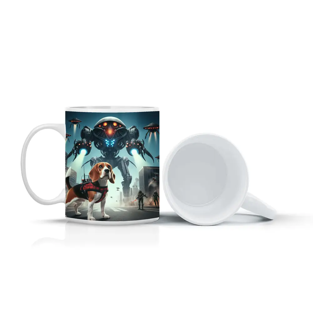 Beagle Dog Sci-Fi City Robot Invasion – Mugs