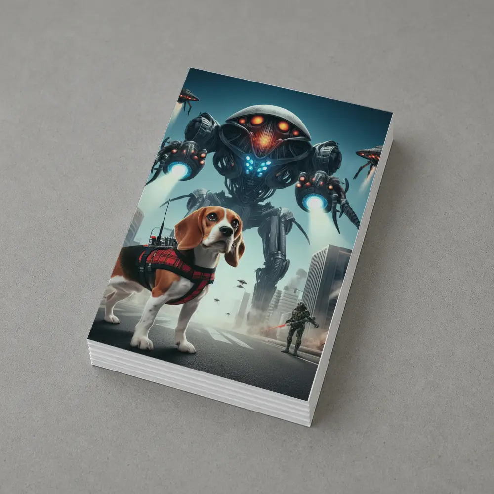 Beagle Dog Sci-Fi City Robot Invasion – Postcards