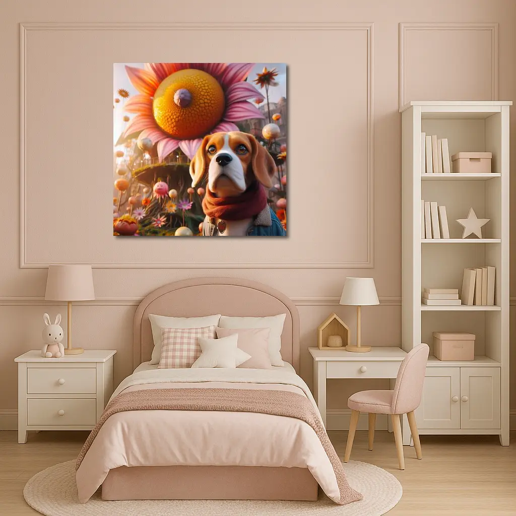 Beagle Dog Fantasy Floral Whimsical World – Wall Art