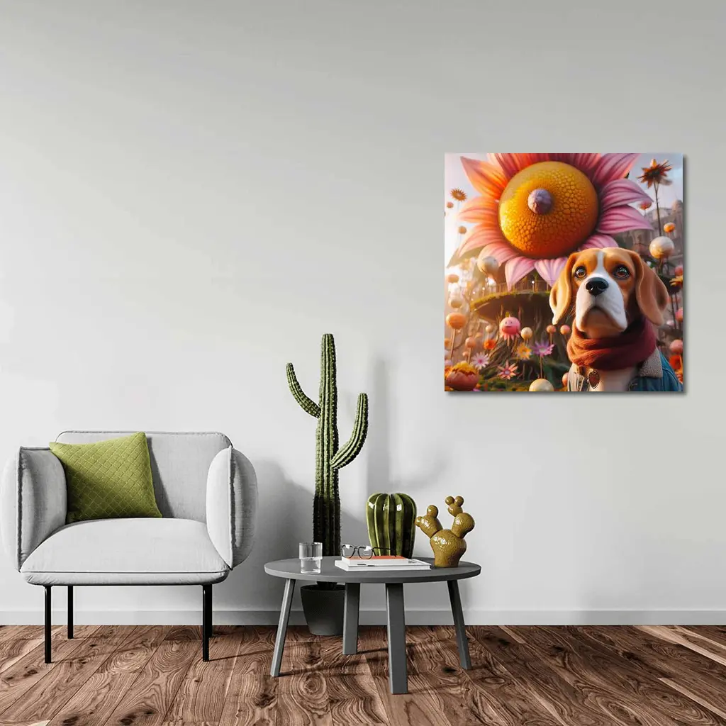 Beagle Dog Fantasy Floral Whimsical World – Wall Art