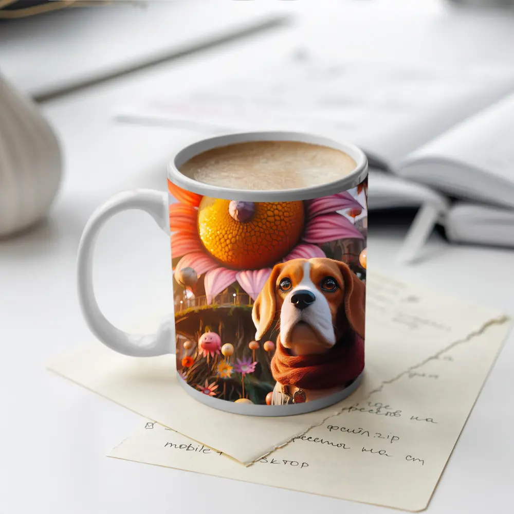 Beagle Dog Fantasy Floral Whimsical World – Mugs