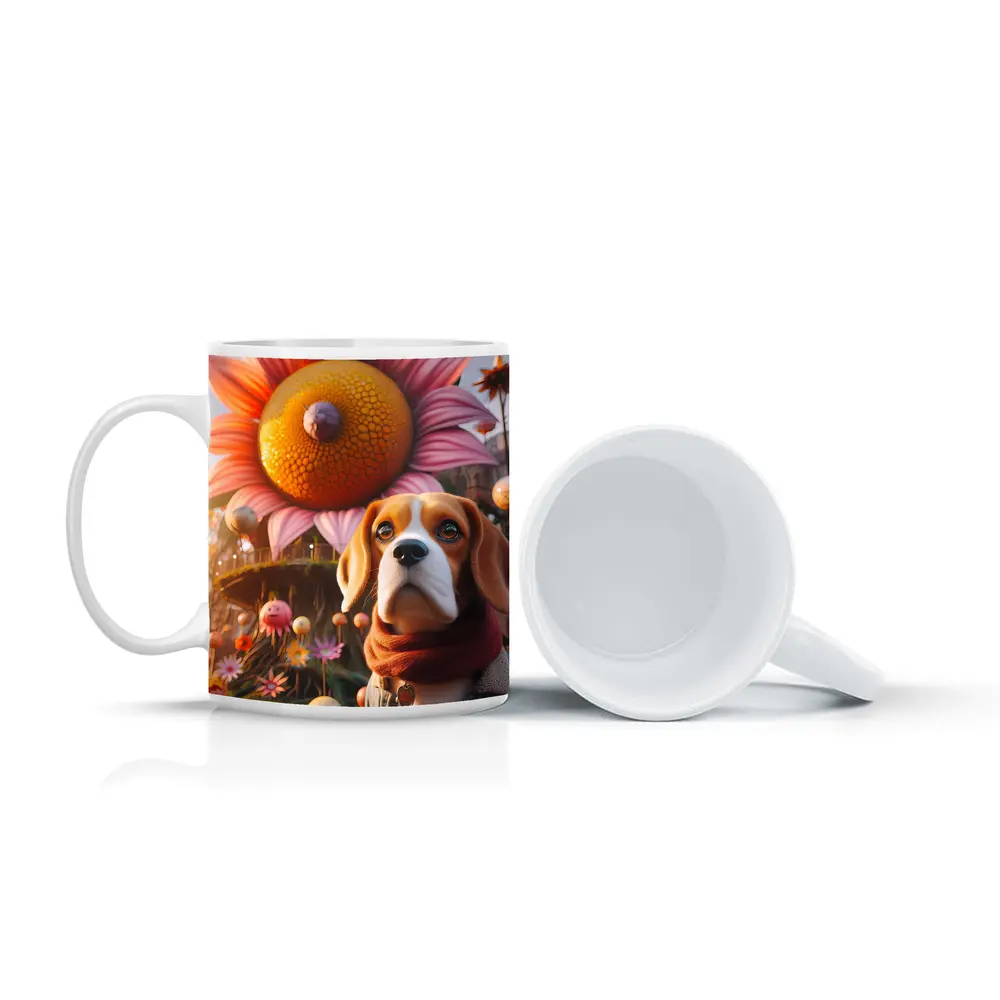 Beagle Dog Fantasy Floral Whimsical World – Mugs