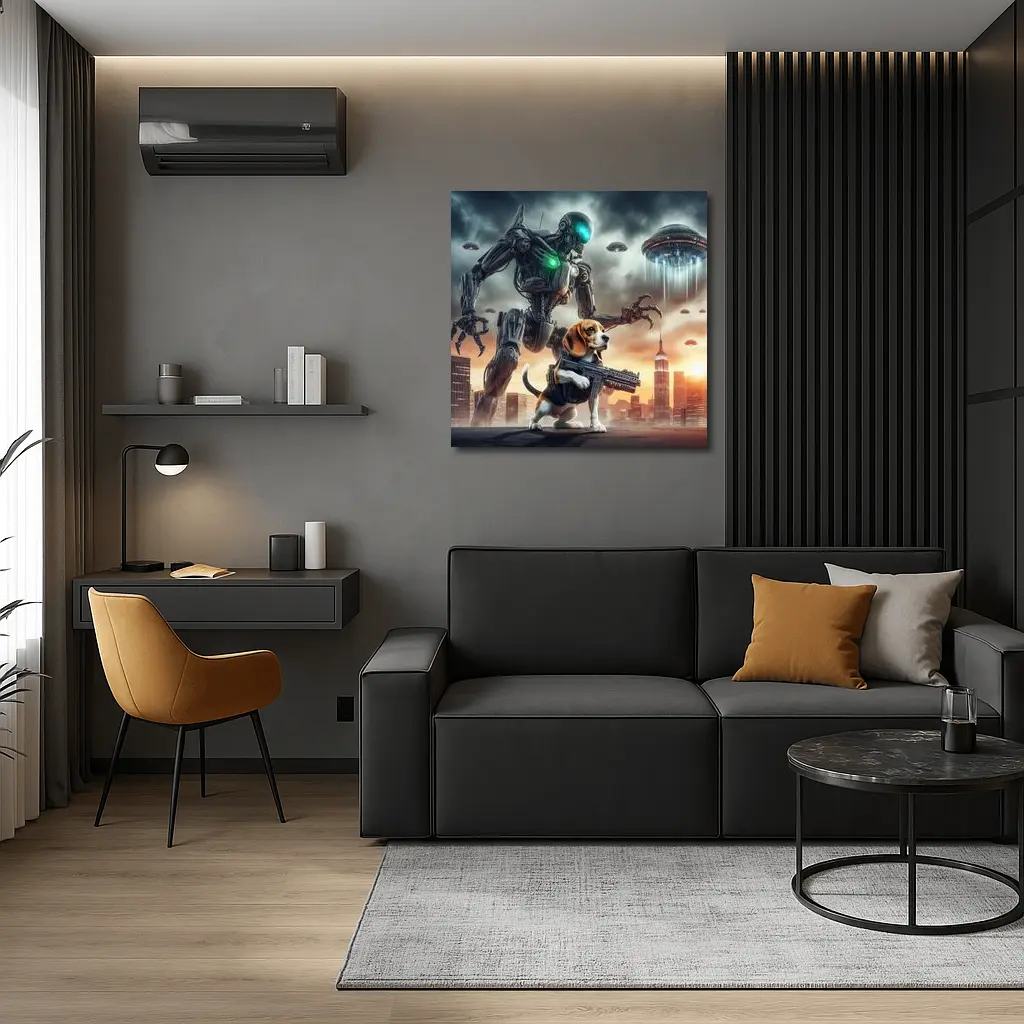 Beagle Dog Robot Invasion Futuristic City – Wall Art