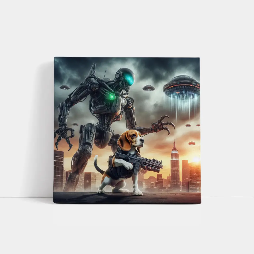 Beagle Dog Robot Invasion Futuristic City – Wall Art