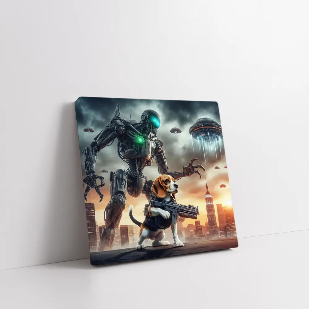 Beagle Dog Robot Invasion Futuristic City – Wall Art