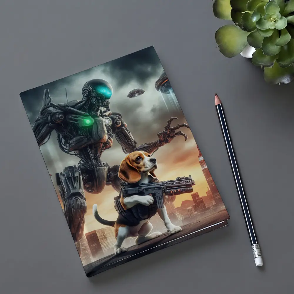 Beagle Dog Robot Invasion Futuristic City – Notebooks