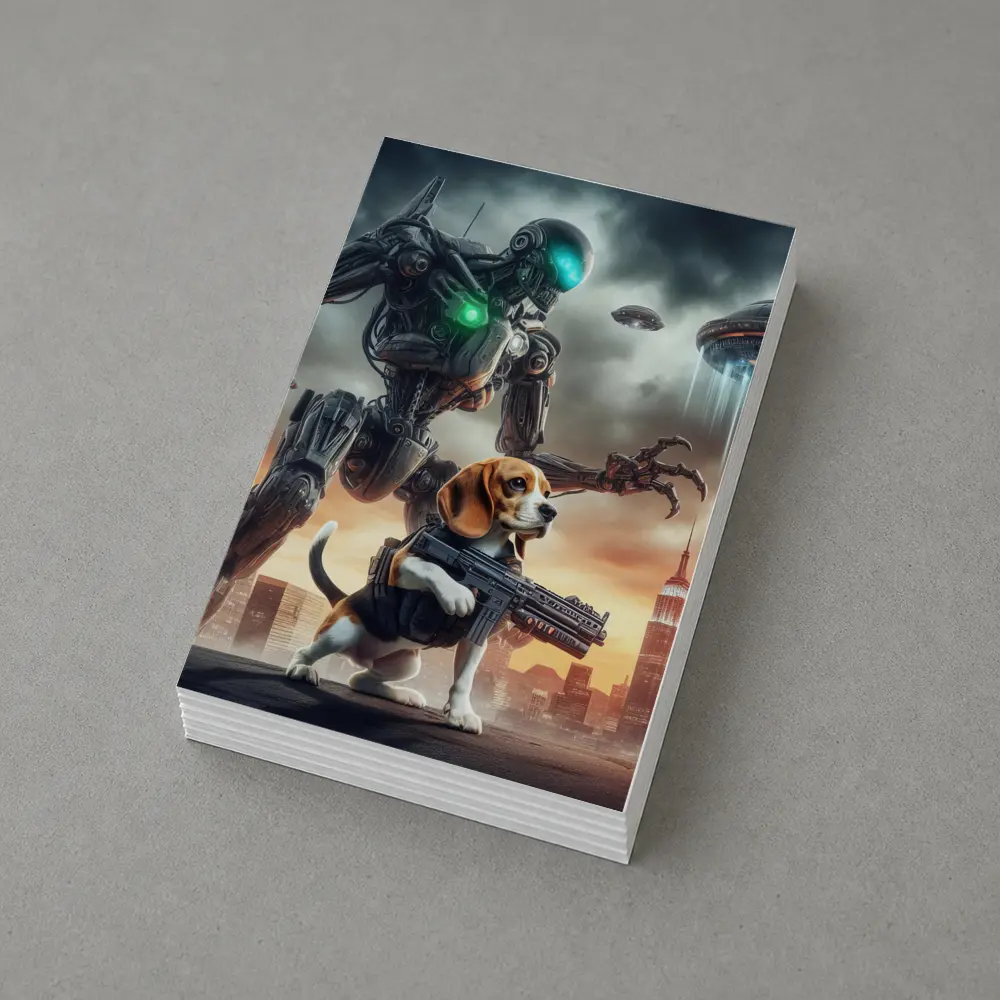 Beagle Dog Robot Invasion Futuristic City – Postcards