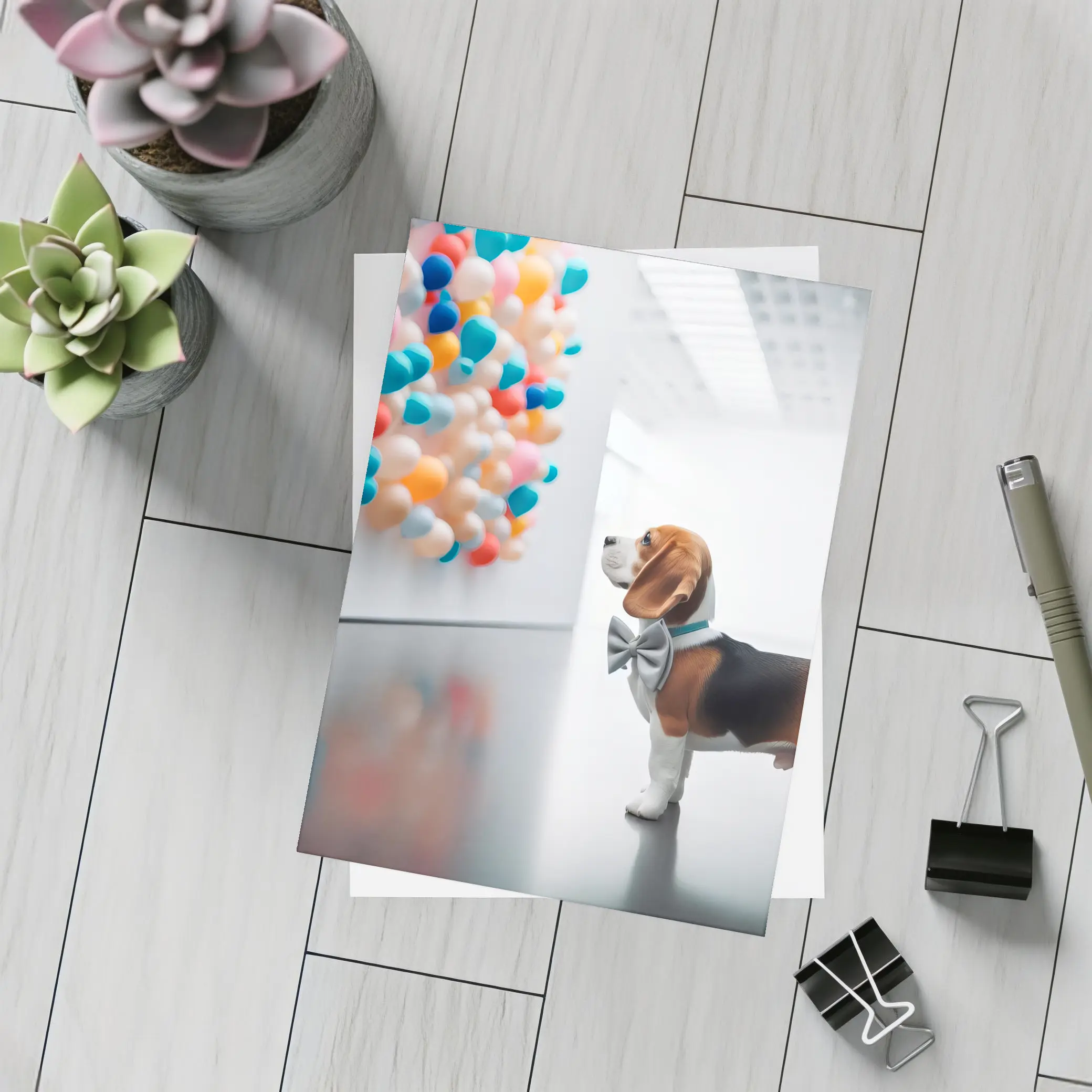 Beagle Puppy Bow Tie Art Gallery Balloons – Postcards