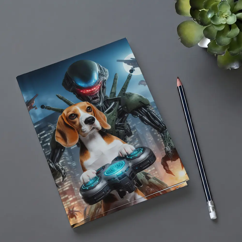 Beagle Dog Gaming Alien City Night Scene – Notebooks