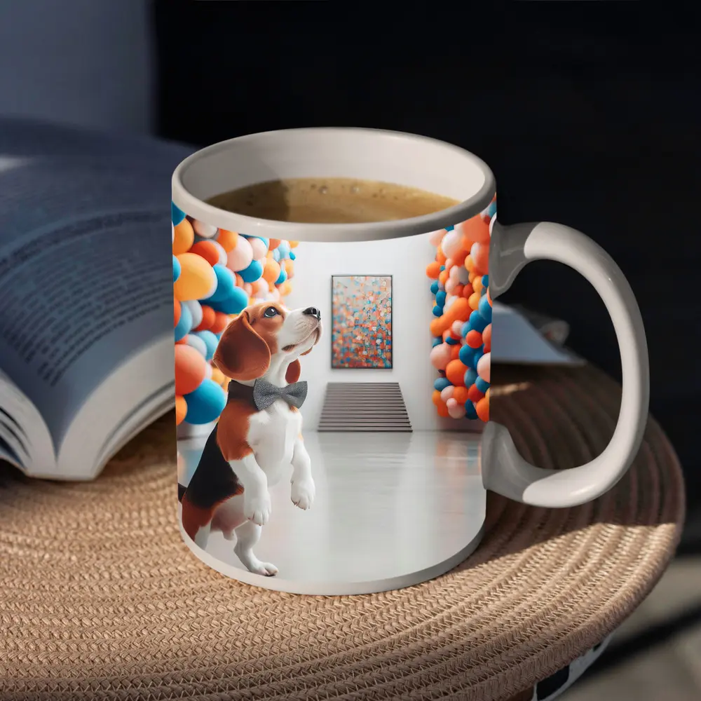 Beagle Dog Standing in Colorful Balloon Gallery – Mugs