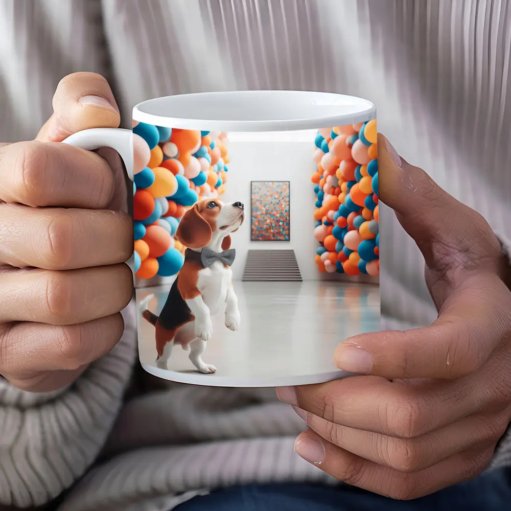 Beagle Dog Standing in Colorful Balloon Gallery – Mugs
