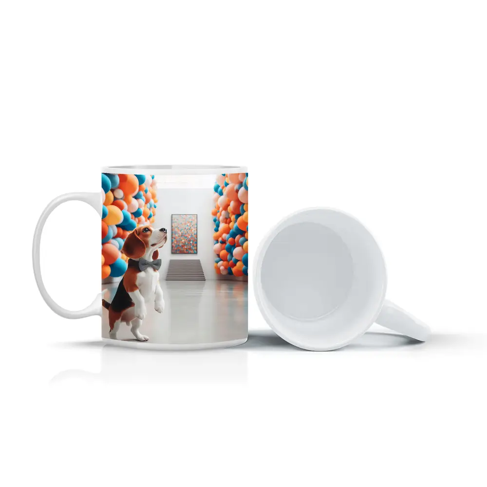Beagle Dog Standing in Colorful Balloon Gallery – Mugs
