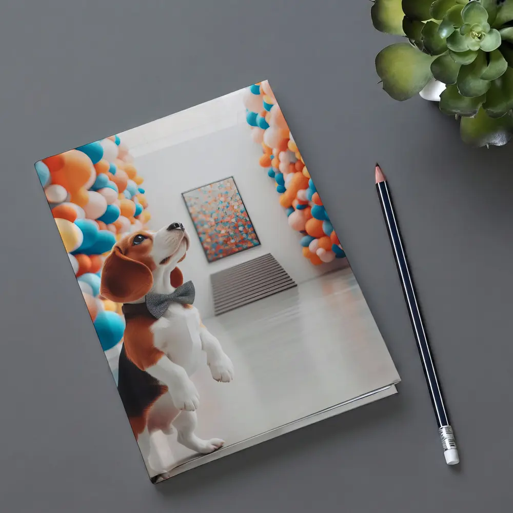 Beagle Dog Standing in Colorful Balloon Gallery – Notebooks
