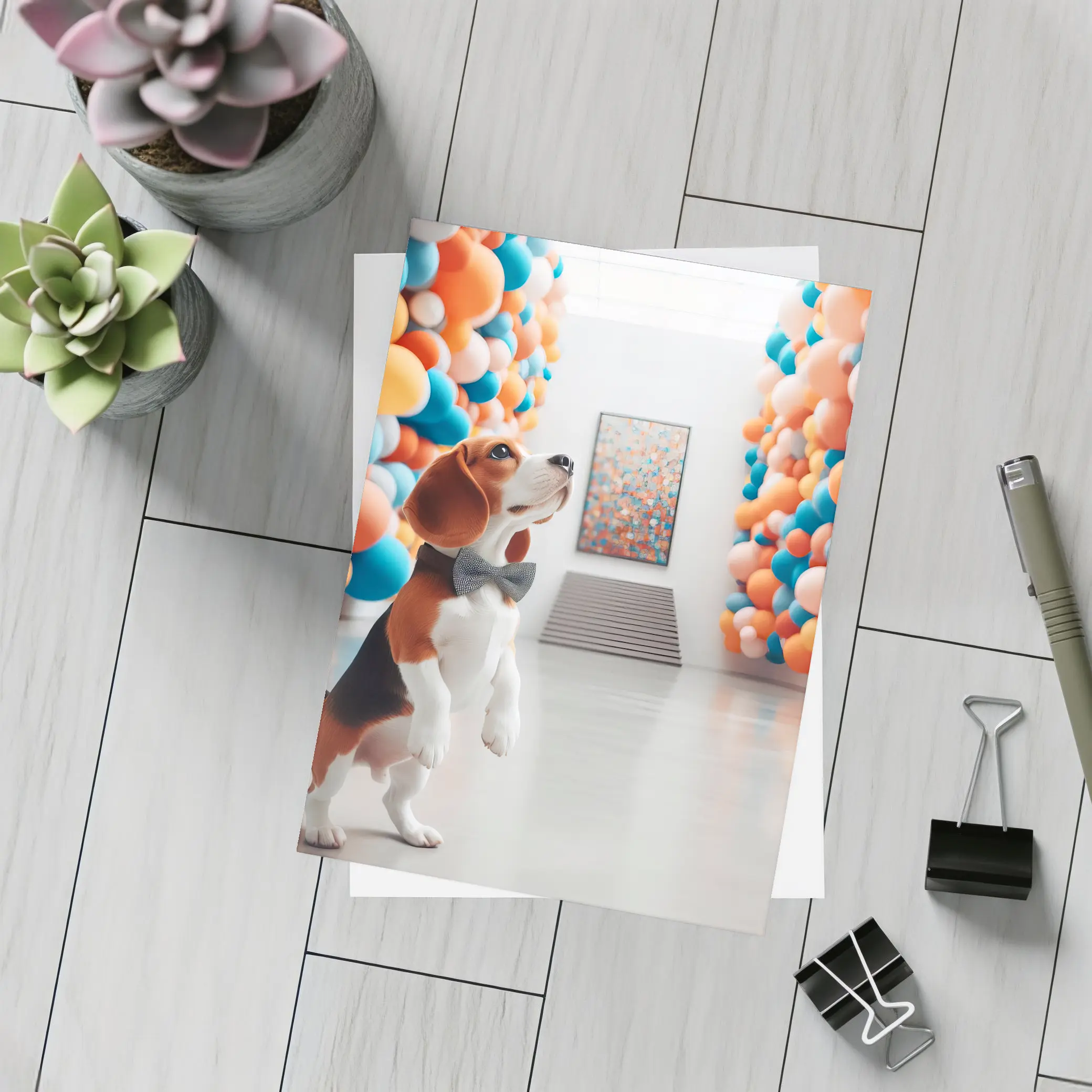 Beagle Dog Standing in Colorful Balloon Gallery – Postcards