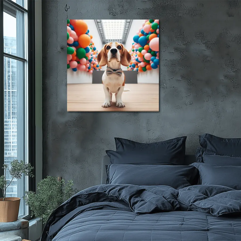 Beagle Dog Bow Tie Colorful Balloons Gallery – Wall Art