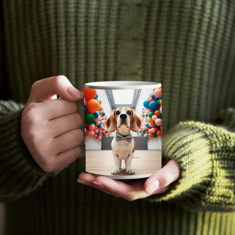Beagle Dog Bow Tie Colorful Balloons Gallery – Mugs