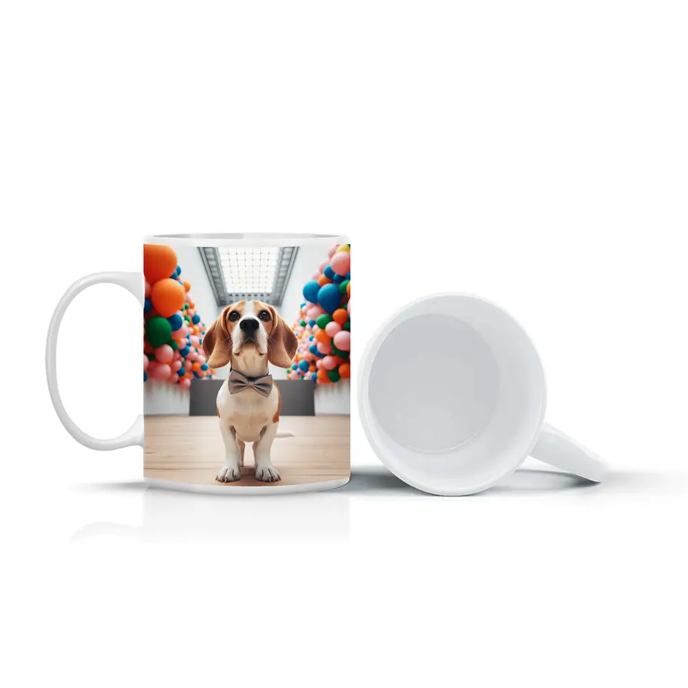 Beagle Dog Bow Tie Colorful Balloons Gallery – Mugs