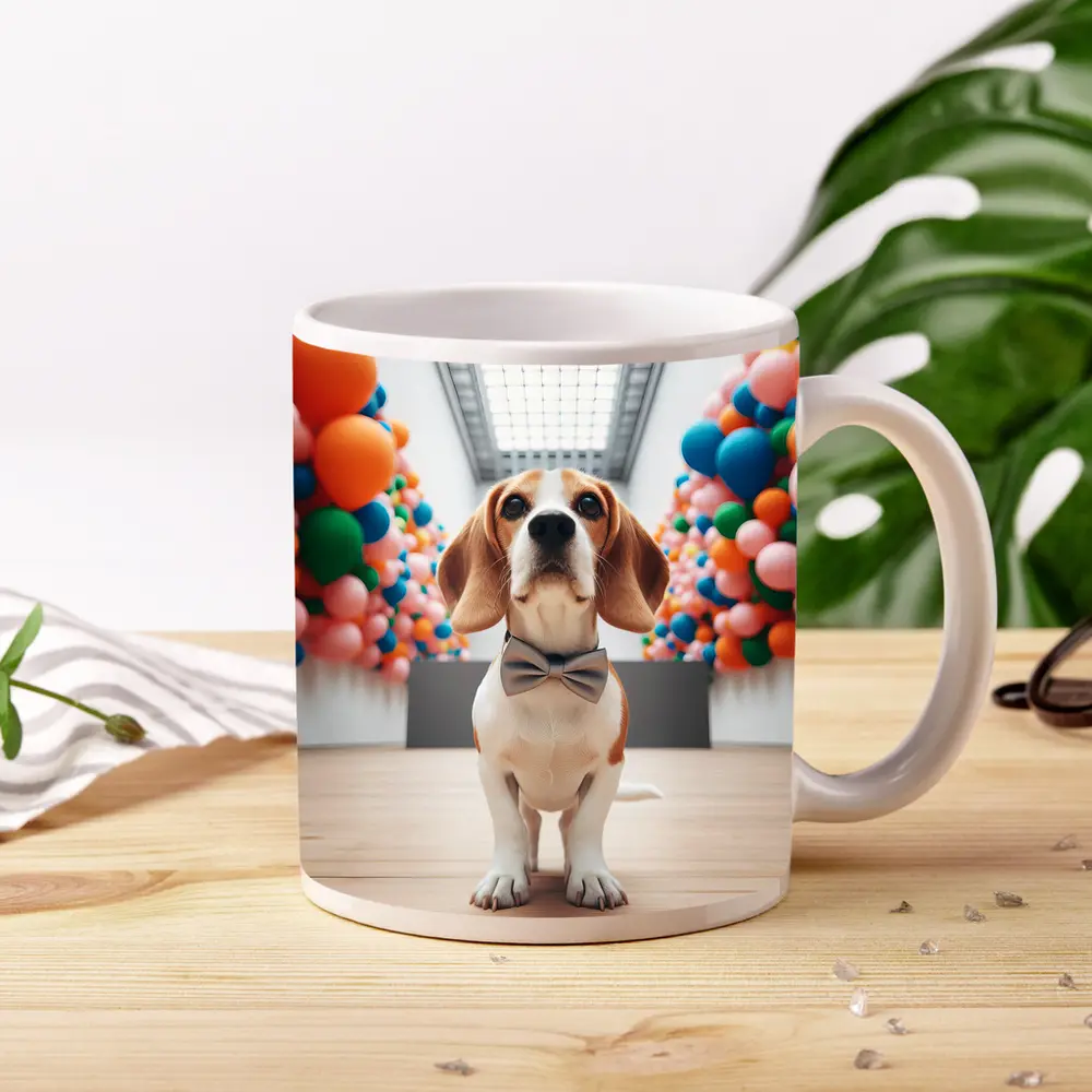 Beagle Dog Bow Tie Colorful Balloons Gallery – Mugs