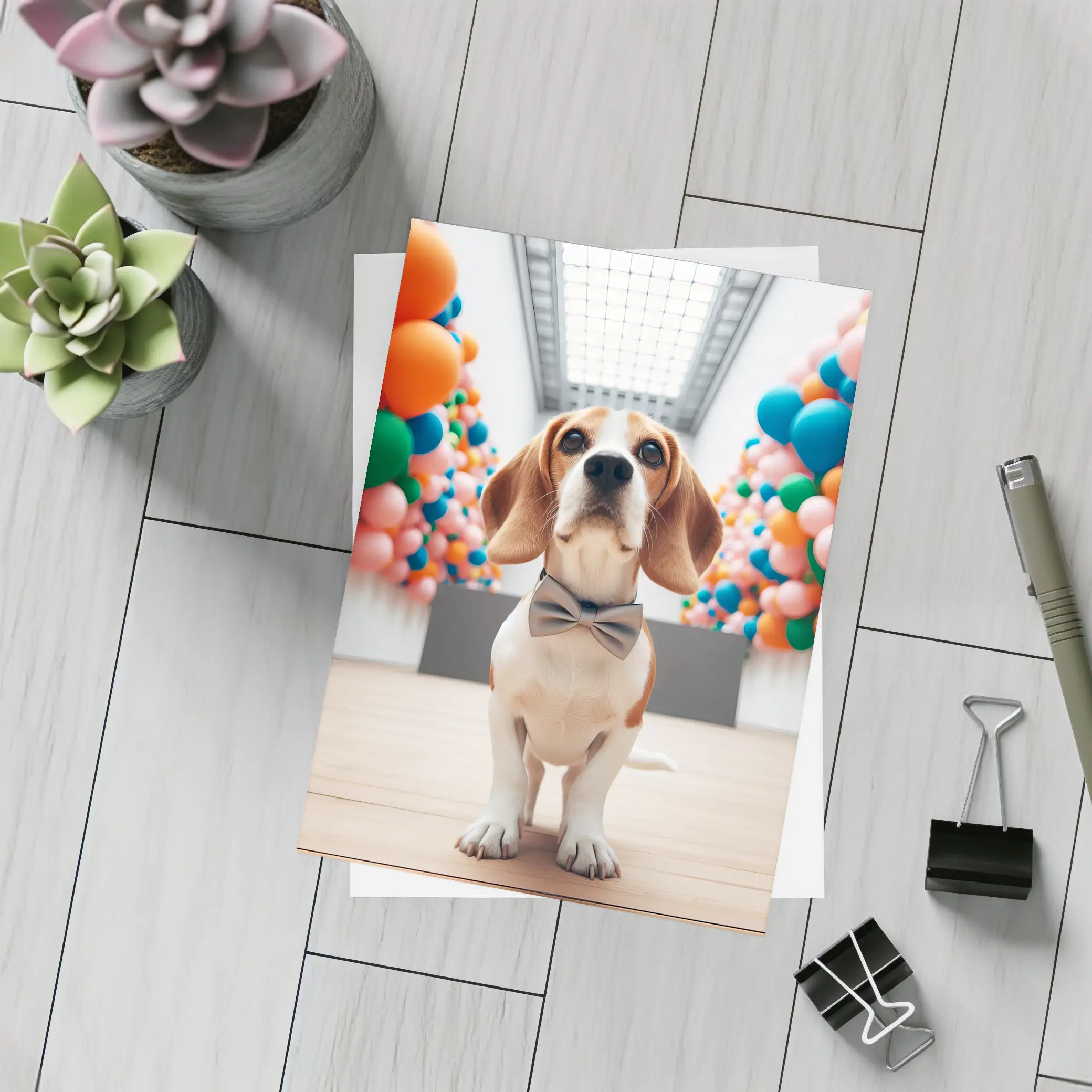 Beagle Dog Bow Tie Colorful Balloons Gallery – Postcards