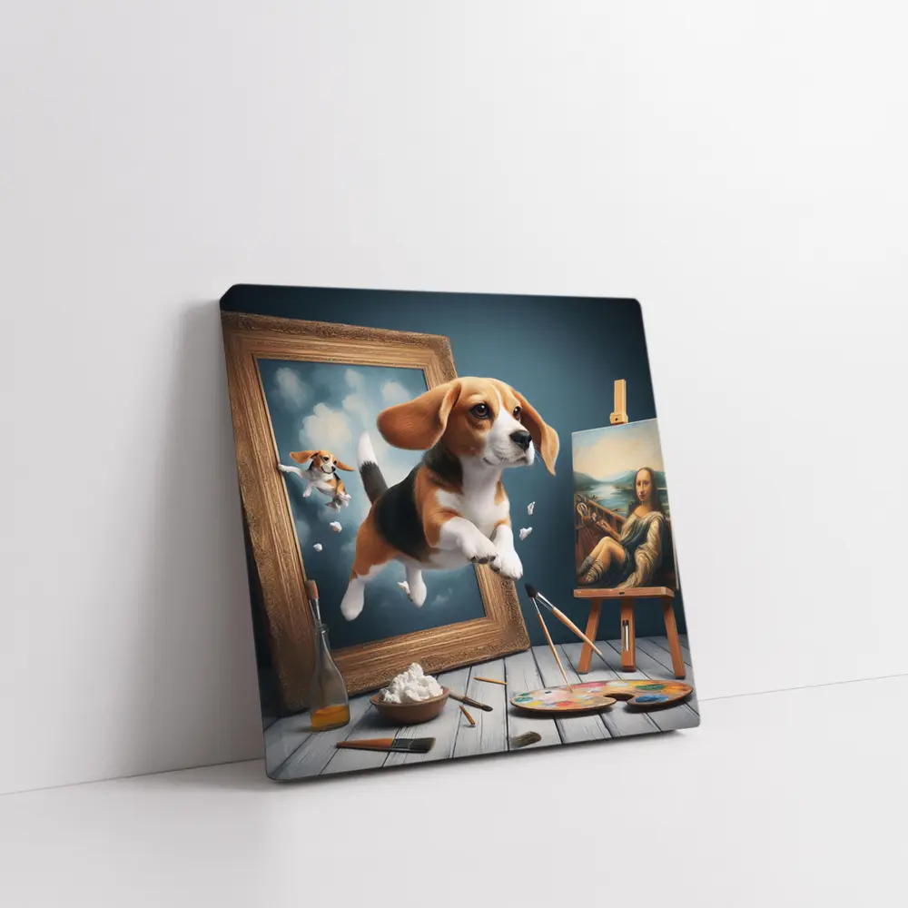 Beagle Puppy Jumping Out of Painting Frame – Wall Art
